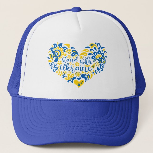Stand with Ukraine lettering and heart Trucker Hat (Front)