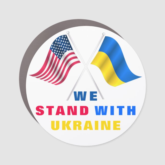 Stand With Ukraine Magnet Ukraine and USA Flags (Front)