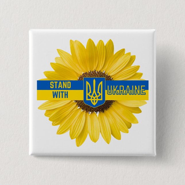 Stand With Ukraine Sunflower and Trident Button (Front)