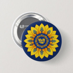 Stand with Ukraine Sunflower blue yellow flag Button