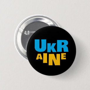 Stand with Ukraine Sunflower blue yellow flag Button