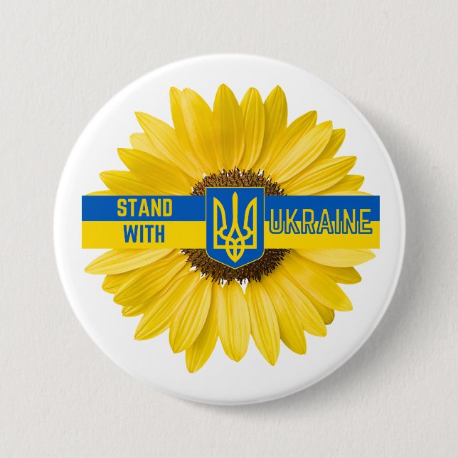 Stand With Ukraine Sunflower Button (Front)