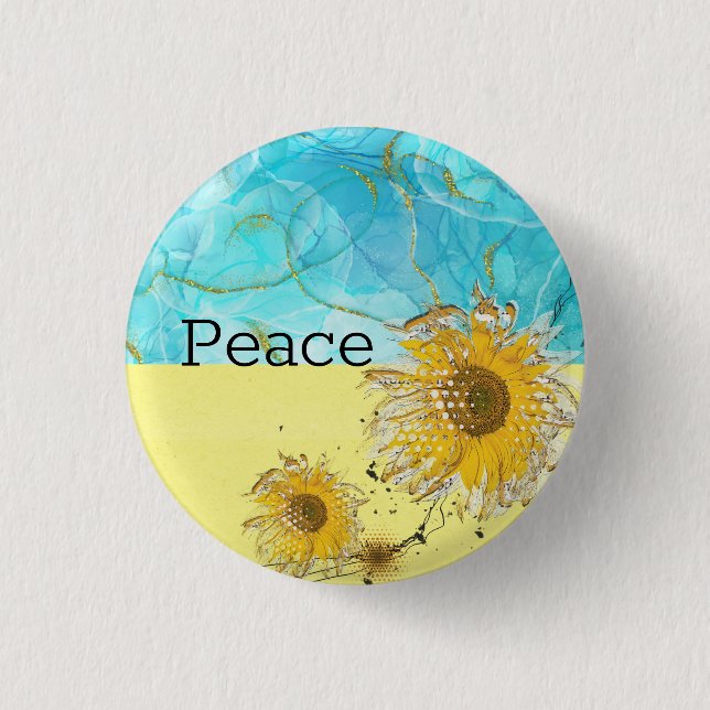 Stand with Ukraine sunflower Peace Button (Front)