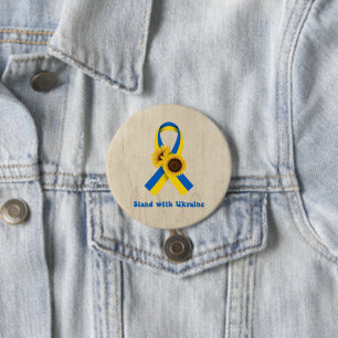Stand With Ukraine Support Ribbon Button