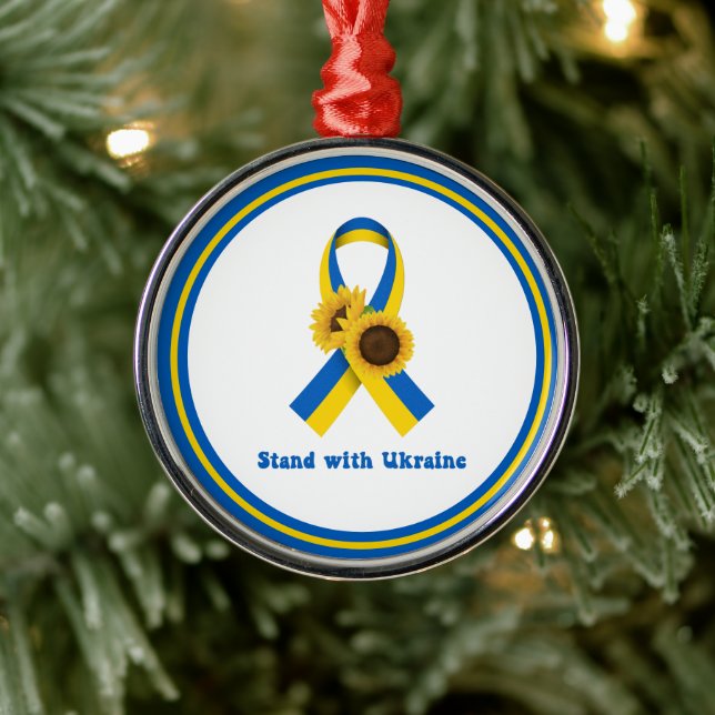 Stand With Ukraine Support Ribbon   Metal Ornament (Tree)