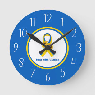 Stand With Ukraine Support Ribbon Round Clock