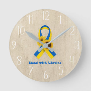 Stand With Ukraine Support Ribbon Round Clock