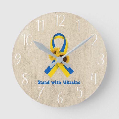 Stand With Ukraine Support Ribbon  Round Clock