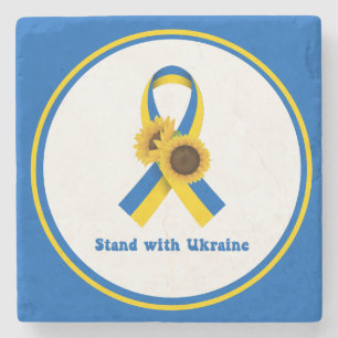 Stand With Ukraine Support Ribbon Stone Coaster