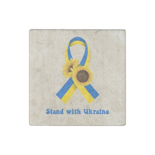 Stand With Ukraine Support Ribbon  Stone Magnet
