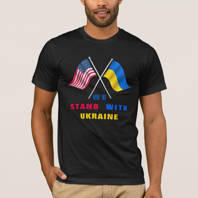 Stand With Ukraine T-Shirt USA and Ukraine Flags  (Front)