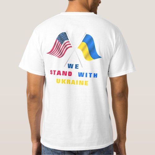 Stand With Ukraine T_Shirt USA Flag Ukrainian Flag