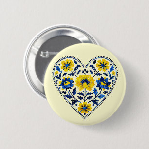 Stand with Ukraine traditional petrykivka painting Button