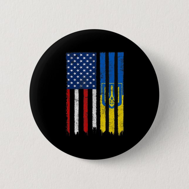 Stand With Ukraine Ukrainian American Flag Pride U Button (Front)