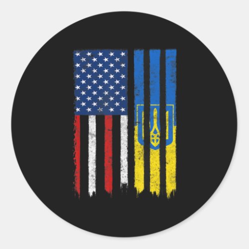 Stand With Ukraine Ukrainian American Flag Pride U Classic Round Sticker