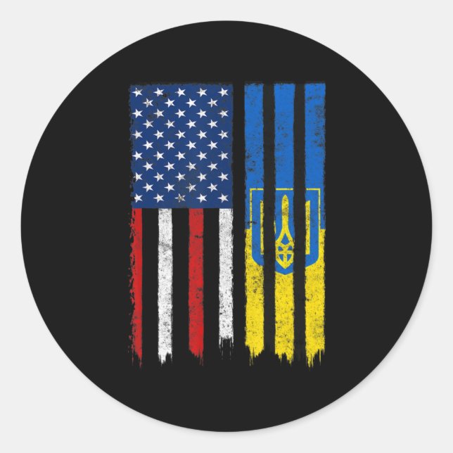Stand With Ukraine Ukrainian American Flag Pride U Classic Round Sticker (Front)