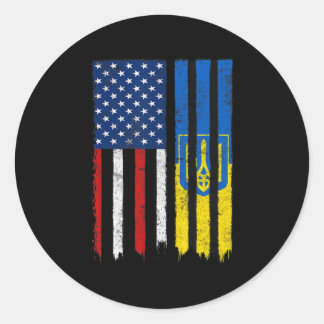 Stand With Ukraine Ukrainian American Flag Pride U Classic Round Sticker