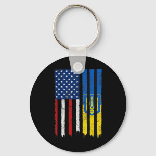 Stand With Ukraine Ukrainian American Flag Pride U Keychain