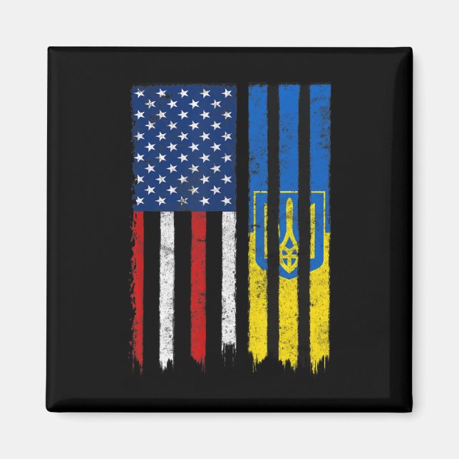 Stand With Ukraine Ukrainian American Flag Pride U Magnet (Front)
