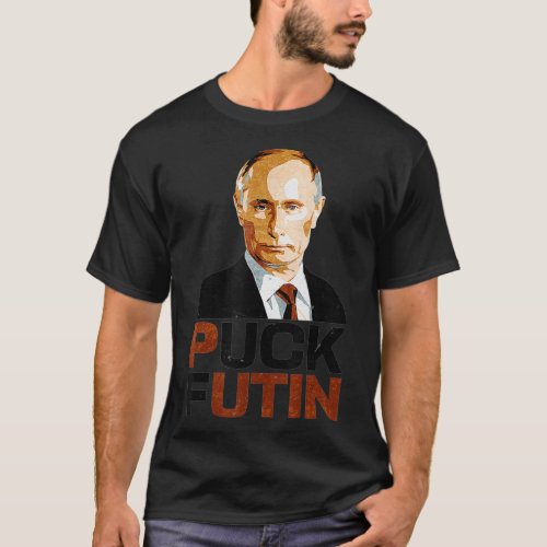 Stand with Ukraine Ukrainian Flag Anti Putin Puck  T_Shirt