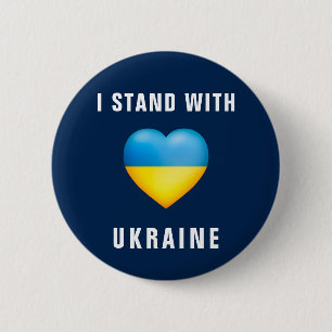 Stand With Ukraine Ukrainian Flag Heart Button