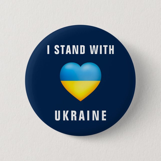 Stand With Ukraine Ukrainian Flag Heart Button (Front)
