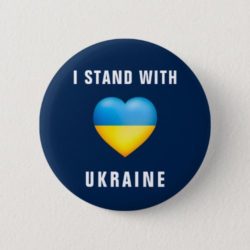 Stand With Ukraine Ukrainian Flag Heart Button