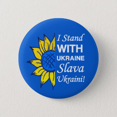 Stand With Ukraine Ukrainian Flag Sunflower Button