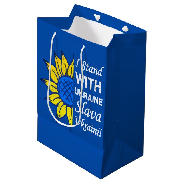 Stand With Ukraine, Ukrainian Flag Sunflower Medium Gift Bag (Front Angled)