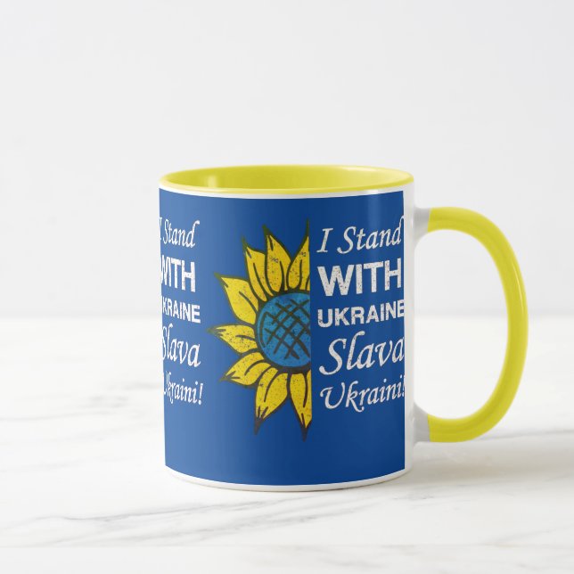 Stand With Ukraine, Ukrainian Flag Sunflower Mug (Right)
