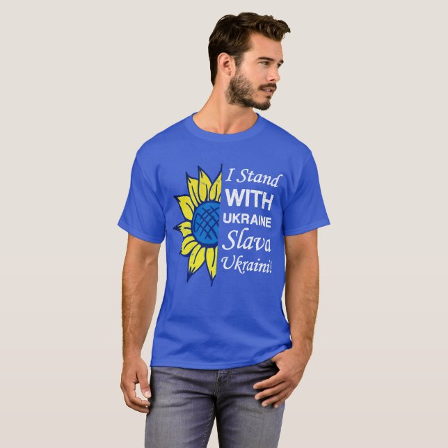 Stand With Ukraine, Ukrainian Flag Sunflower T-Shirt (Front Full)