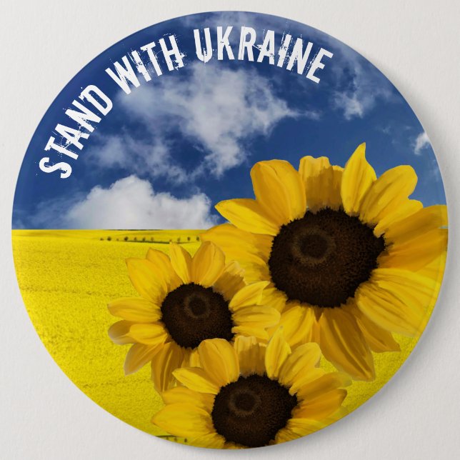 Stand with Ukraine yellow and blue with sunflowers Button (Front)