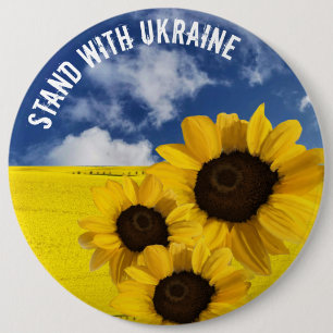 Stand with Ukraine yellow and blue with sunflowers Button