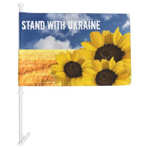 Stand with Ukraine yellow and blue with sunflowers Car Flag