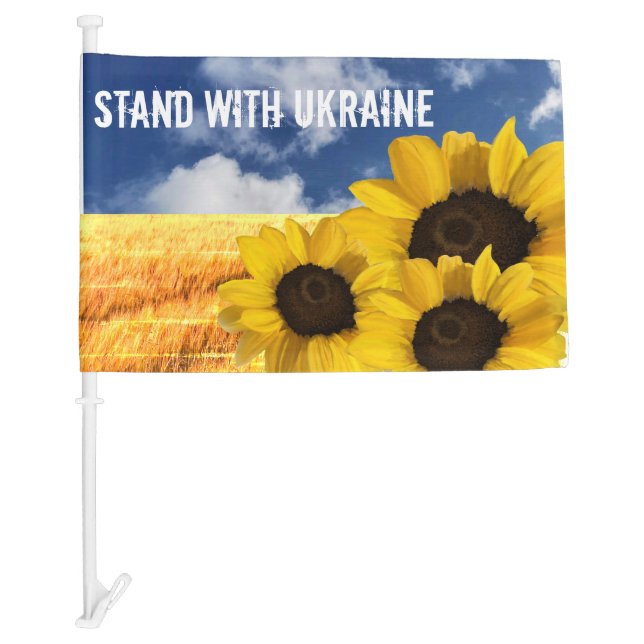 Stand with Ukraine yellow and blue with sunflowers Car Flag (Front)