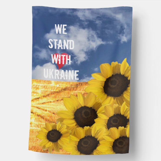 Stand with Ukraine yellow and blue with sunflowers House Flag (Front)