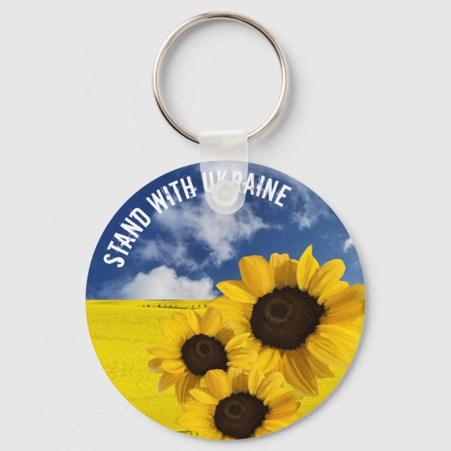Stand with Ukraine yellow and blue with sunflowers Keychain (Front)
