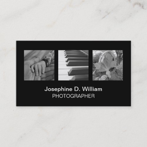 Standard 3 photo or logo black white modern chic business card templates