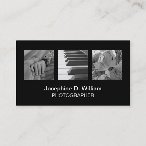 Customizable Standard 3 photo or logo black white modern chic business card templates