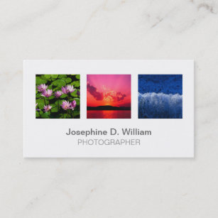 Standard 3 photo or logo white gray modern chic business card