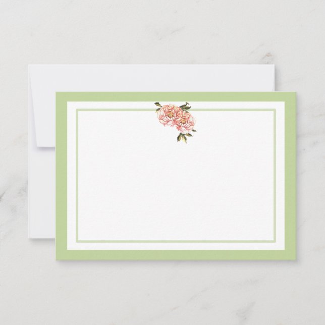Standard Classic Pink Green Flower Note cards (Front)