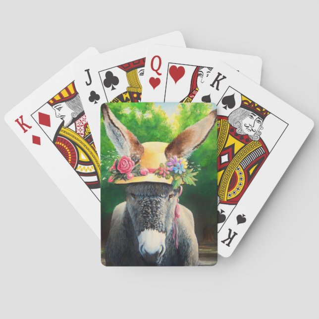Standard Donkey/Burro in Rose/daisy flower hat Poker Cards (Back)
