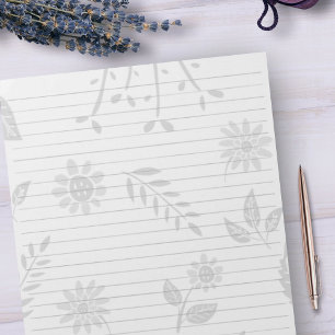 Standard Letter Size Wide Ruled Black White Floral Notepad