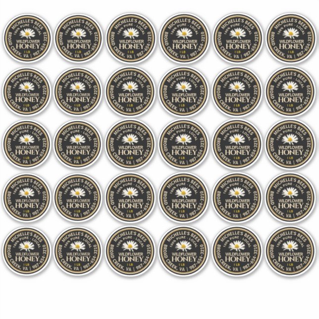 Standard Mason Jar Lid Honey Label Daisy 2.125" (Front)