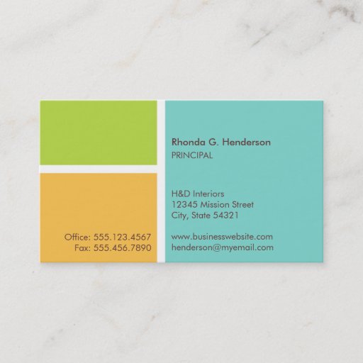 Customizable Standard modern color block turquoise professional business card