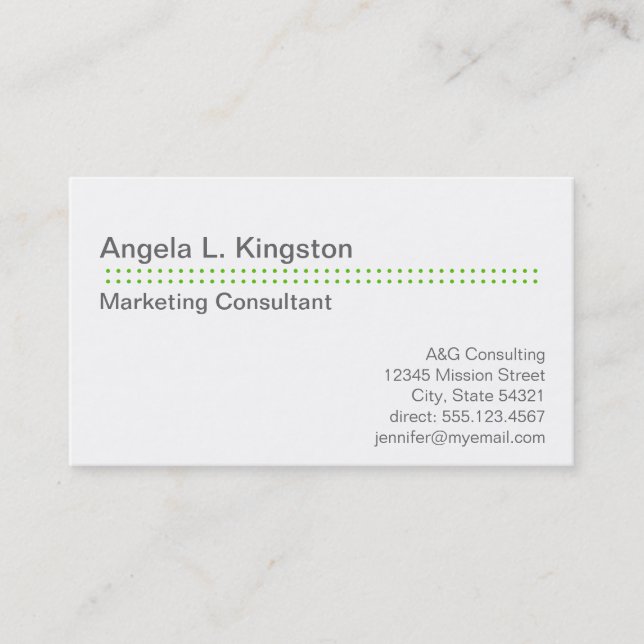 Standard modern micro dot apple green gray custom business card (Front)