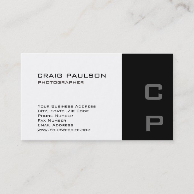 Standard Monogram Modern White Black Business Card (Front)
