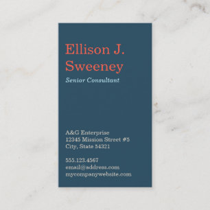 Standard navy blue professional bold type design business card