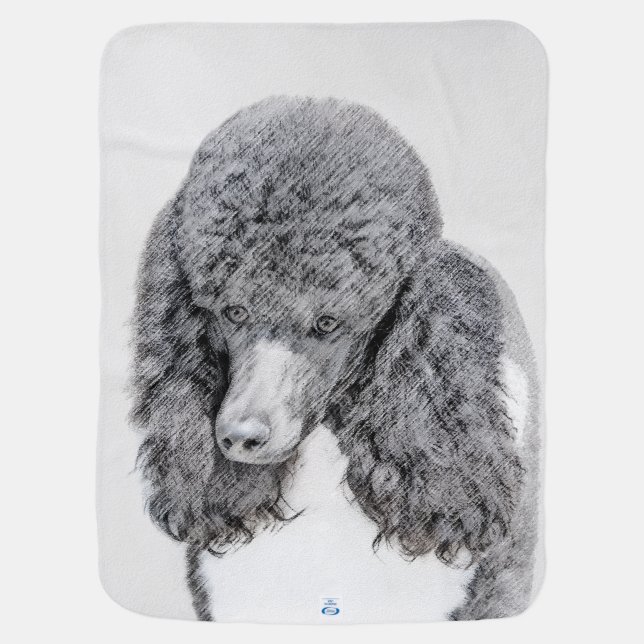Standard Poodle Black Parti Painting - Dog Art Baby Blanket (Back)