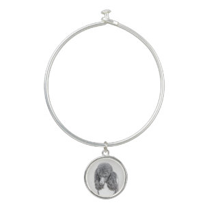 Standard Poodle Black Parti Painting - Dog Art Bangle Bracelet